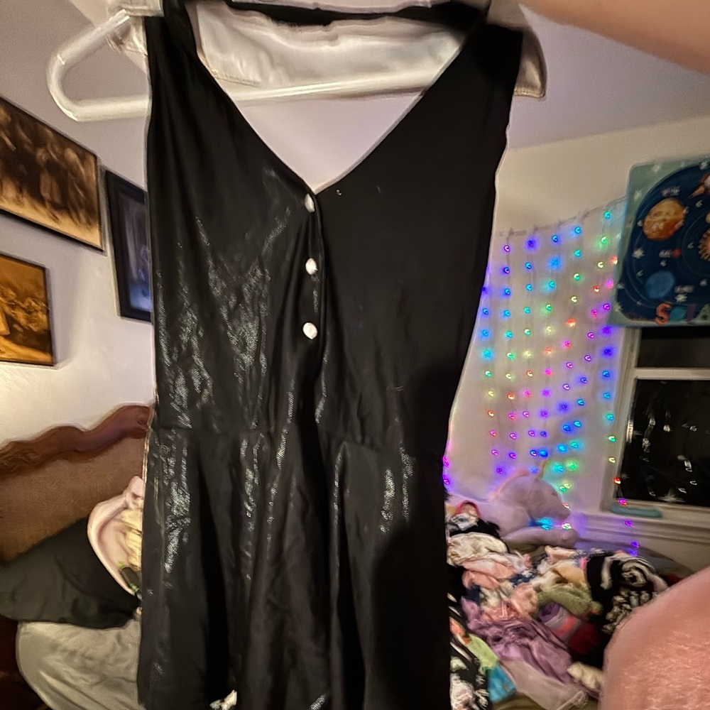 Black Sleeveless Dress with Button Detail